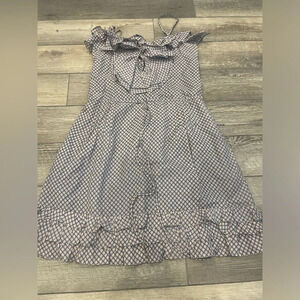 Navy and White Geometric Print Silk Ruffle Dress - Small by LaRok